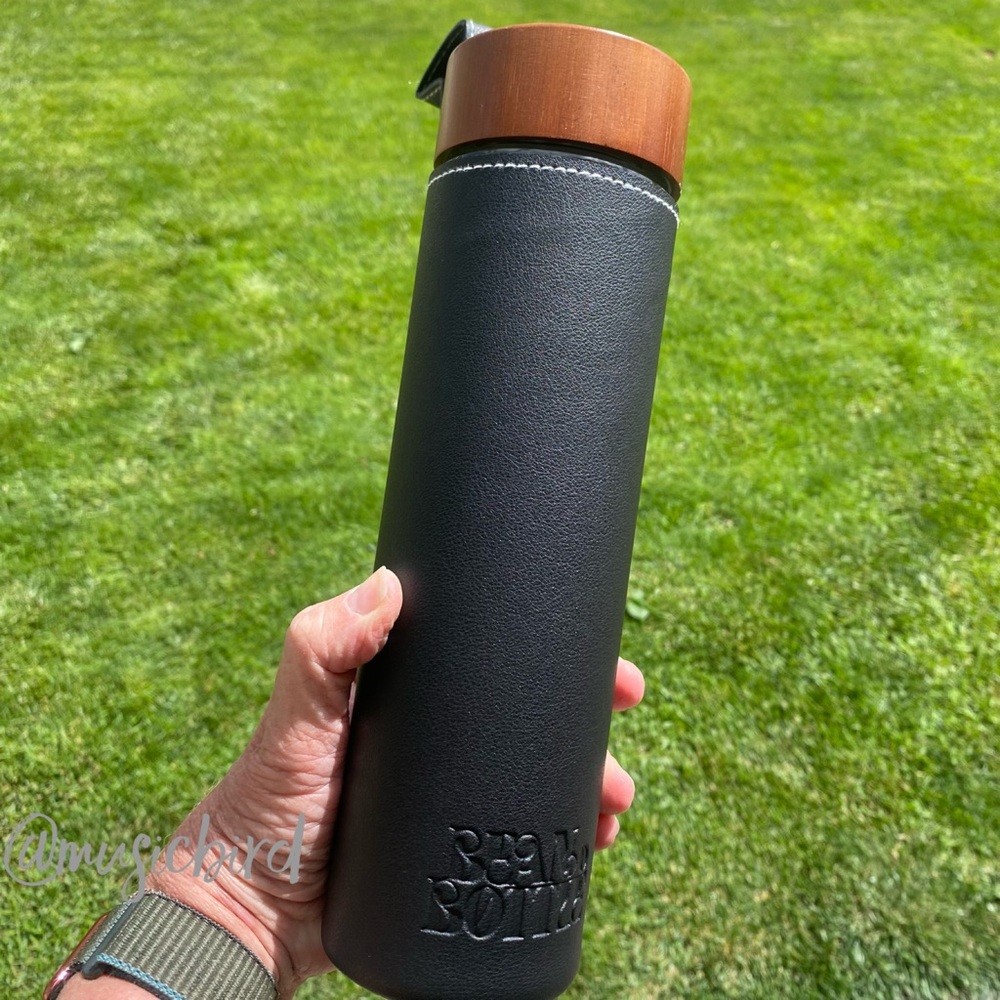 Black Leather Bean Bottle Double Wall Borosilicate Glass Bottle